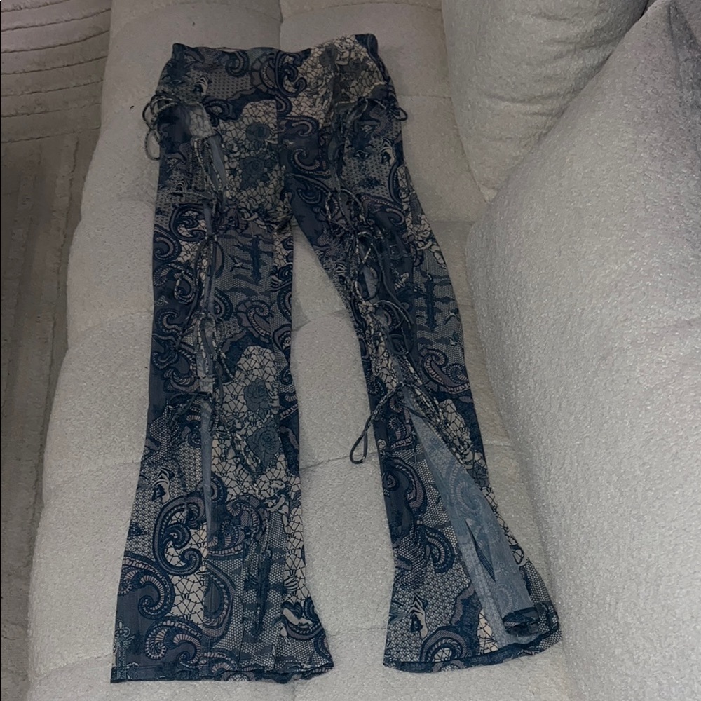 Stylish Blue Patterned Women's Trousers